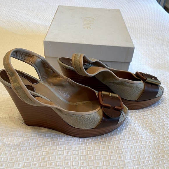 Chloe Linen & Leather Slingback Wedges - Picture 2 of 6